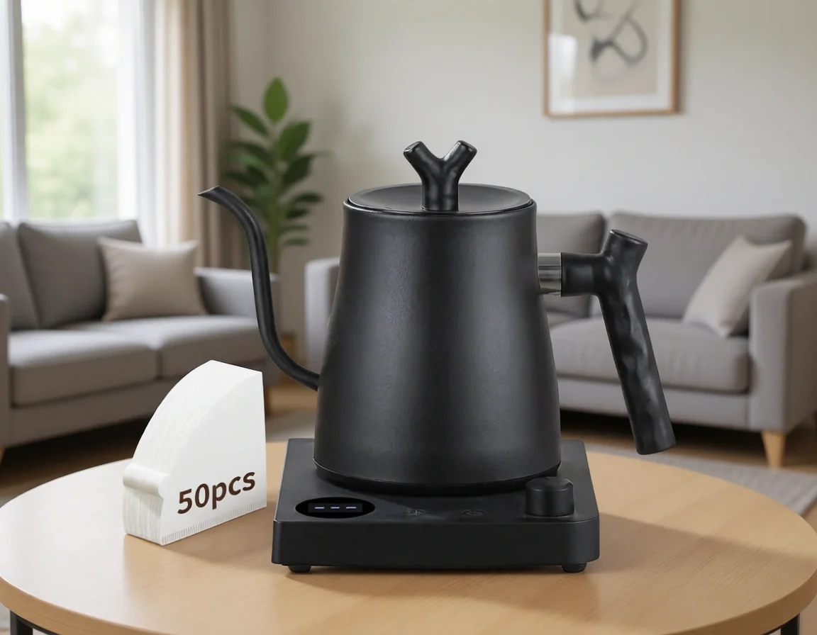 Electric Gooseneck Kettle with 50 Coffee Filters Precise Temperature Control Fast Heating Stainless Steel Pour Over Coffee Tea