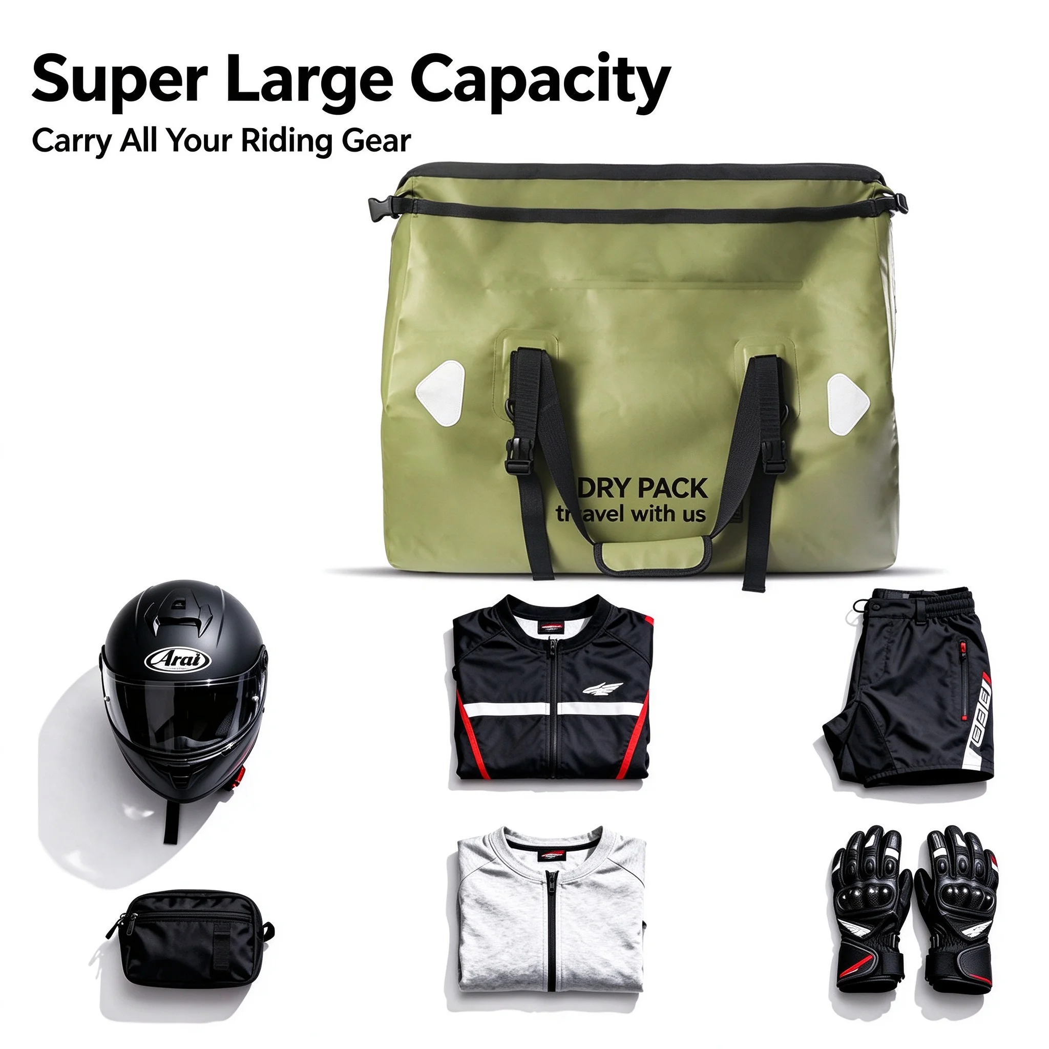 バイク用防水テールバッグ 66L 500D PVC製 ドライ - Motorcycle Tail Bag Waterproof Roll Top のレビューと価格