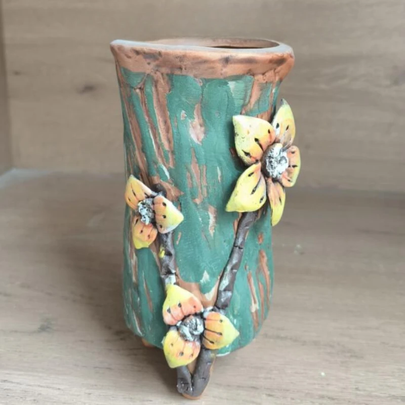 Hand-pinched Ceramic Vase with High Feet and Breathable Vases, Succulent Flower Pots, Stoneware, Korean Style