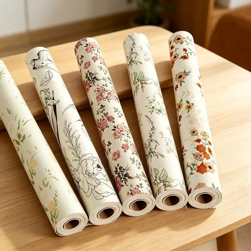 1 Roll French Retro Wallpaper Self-adhesive Thickened Bedroom Wardrobe Furniture Cabinet Tabletop Sticker
