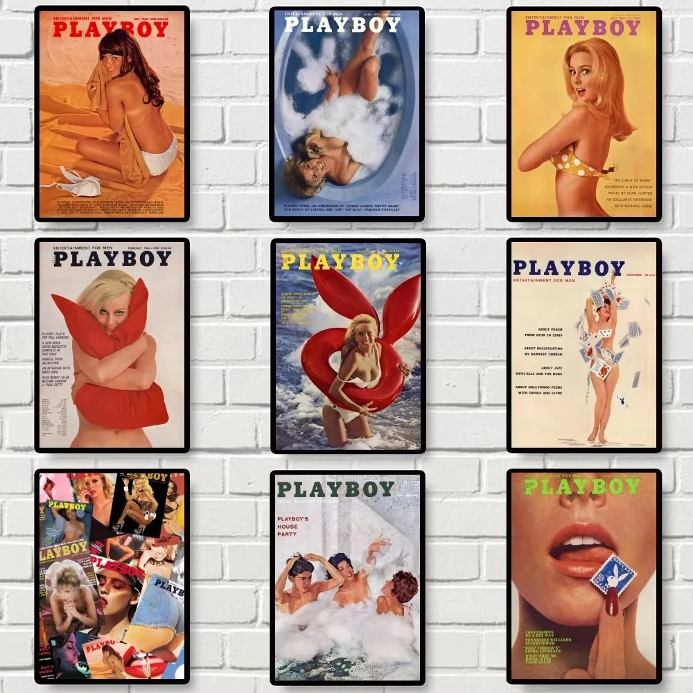 Vintage Play boy Poster Gallery Prints Self Adhesive Home Decor Decoration Wall Decals Living Room Sticker