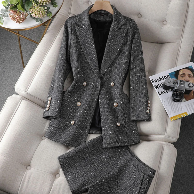 Autunno primavera donna Blazer con paillettes lucide Set da 2 pezzi giacca Casual da donna + pantaloncini Set abito da donna cappotto Vintage su