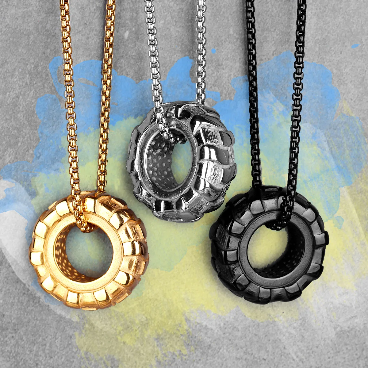 

Tire Fitness Gym Mens Long Necklaces Pendants Chain Hip Hop for Boy Male Stainless Steel Jewelry Creativity Gift Wholesale