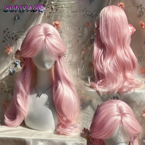 SUNYAGE-peluca rosa Ashely para mujer, pelucas de Cosplay largo ondulado, peluca sintética Natural suave y dulce para uso diario, peluca Lolita de vida escolar P