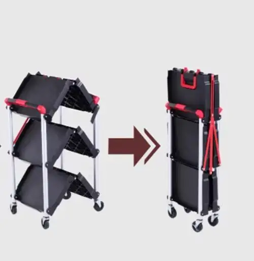 

Трехслойная мобильная тележка для авторемонта, складная хозяйственная тележка, тележка для столовой, тележка для кемпинга на открытом воздухе