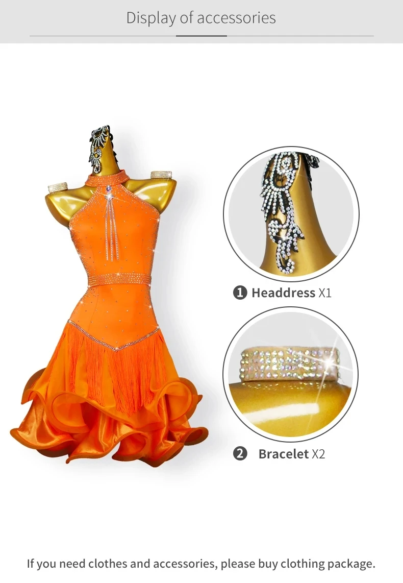 Lateinamerikanisches Tanzkostüm, Mädchenkleid, Bühnenkleidung, amerikanisches Outfit, Damen-Samba-Cabaret-Anzug, Tanzbekleidung, formeller Ballkleid-Rock. – Detail 4