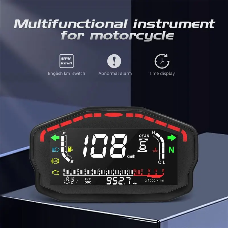 Latest 1Set Motorcycle Digital Dash Digital Panel Universal LED LCD Speedometer Odometer 1,2,4 Cylinders Black