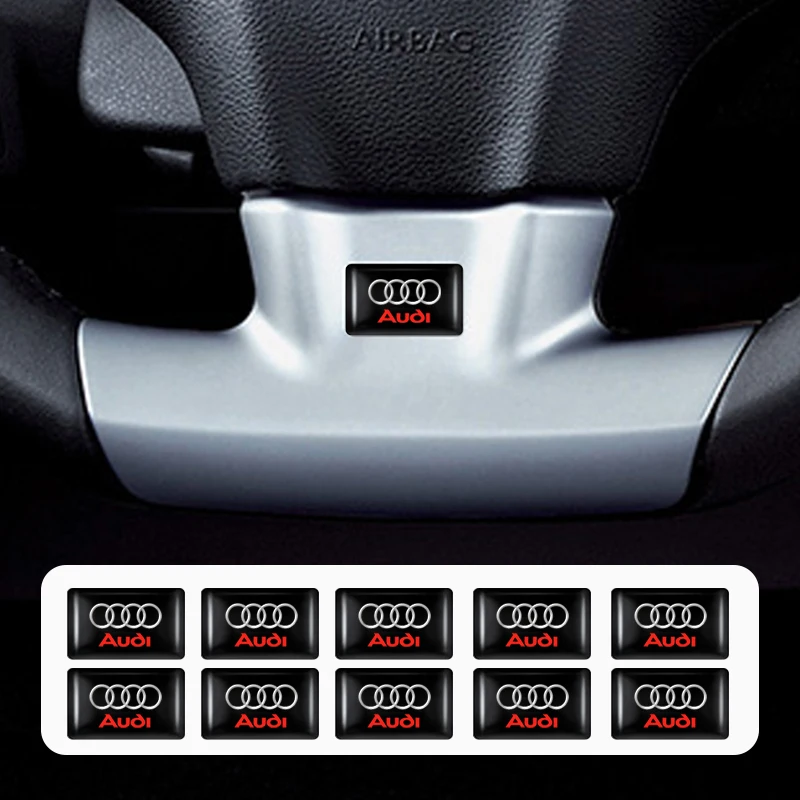 10Pcs Car Styling 3D Emblem Epoxy Decoration Sticker For Audi A1 A2 A3 A4 A5 A6 A7 A8 Q1 Q2 Q3 Q4 Q5 Q6 Q7 Q8 TT RS3 S5 B8 C6 B9