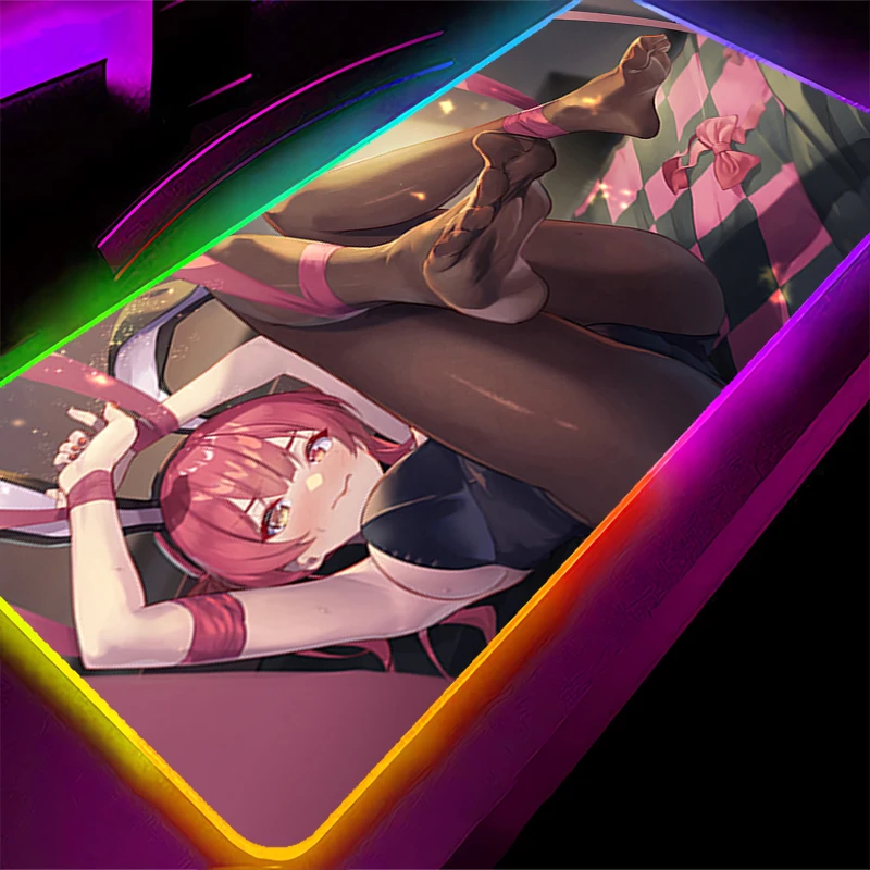

RGB LED Mouse Pad H-hololive Houshou Marine Rubber Mousepad Computer Gaming Accessories Keyboard Pad Decoracion Desk Mouse Mat