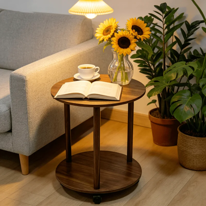 2Tier Portable Round Side Table, Small Coffee Table Round Table, Artistic Coffee Table, Space-saving Sofa Side Table