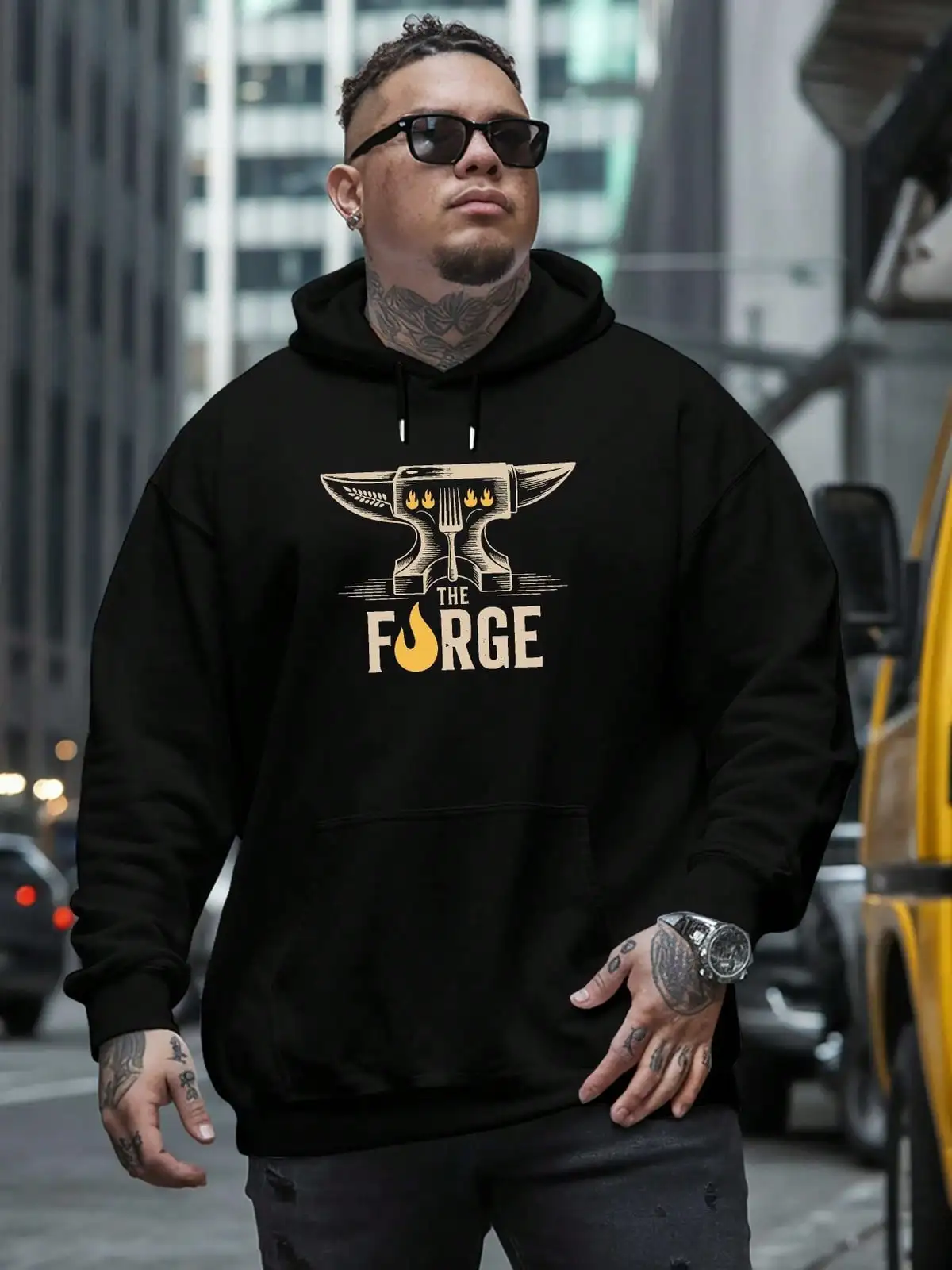 Autumn Winter Regular Fit Plush Hoodie, The Forge Themed Graphic, For Everyday Casual Occasion, Relaxed Pullover Top