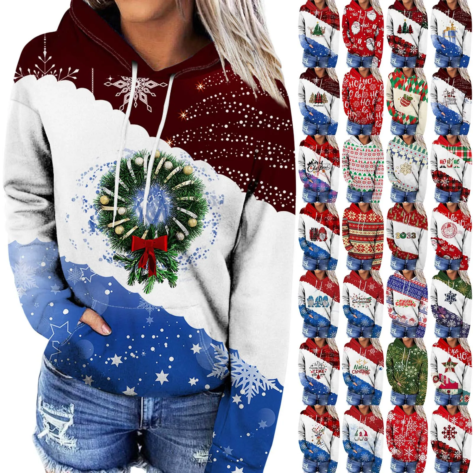 Christmas Tree Hoodie Men Women Fashion Oversized Hoodies Snowflake Unisex Sweatshirt Coat Women Sweats Christmas Clothes