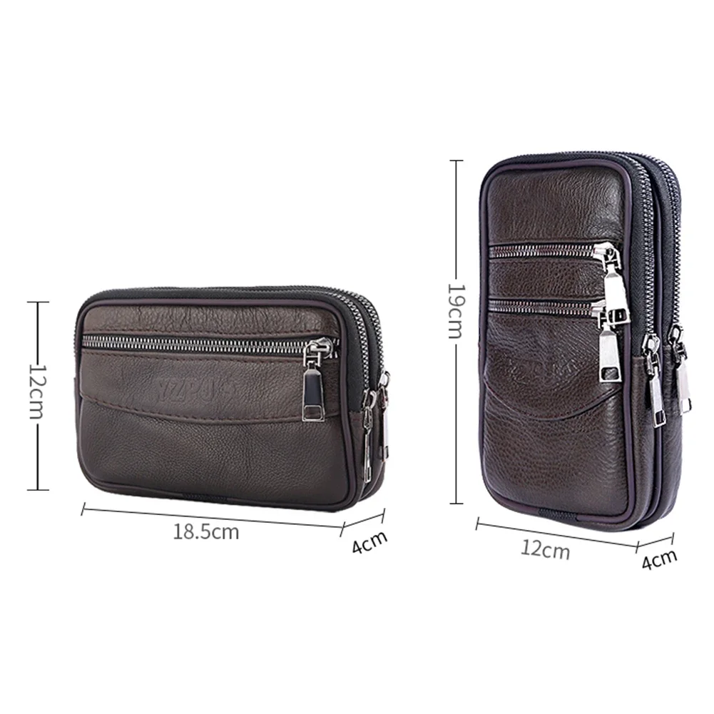 Mini Fashion Men Cowhide Leather Pure Color Clutch Waist Bag Wallets Purse Waist Pack Mini Belt Coin Purse Phone Bag