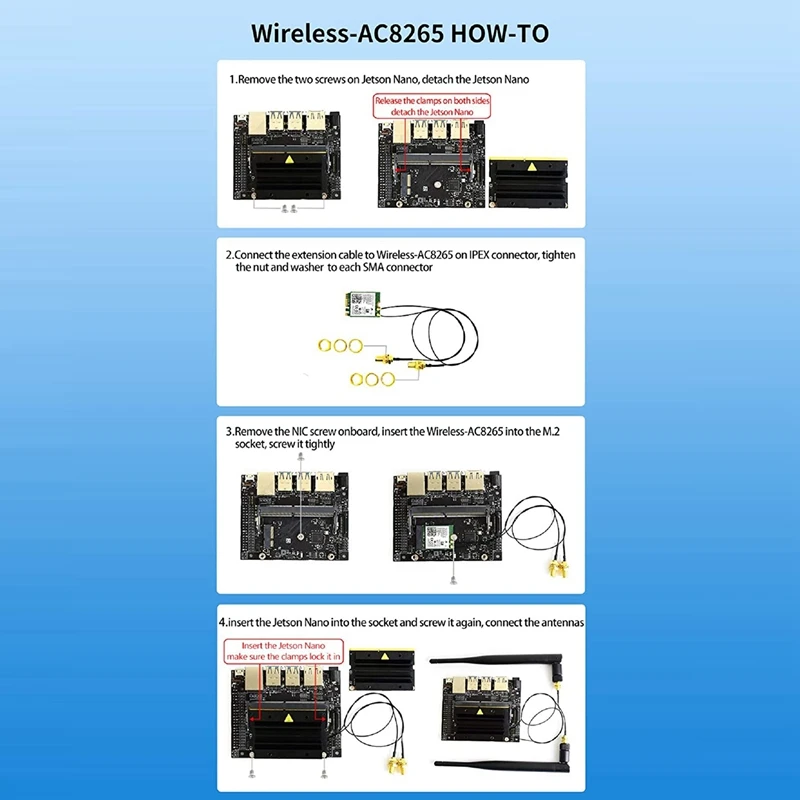 Waveshare AC8265 Wireless NIC Module For Jetson Nano(B01) Onboard  2.4G / 5G Hz Dual Band Wifi Bluetooth 4.2 IPEX Connector