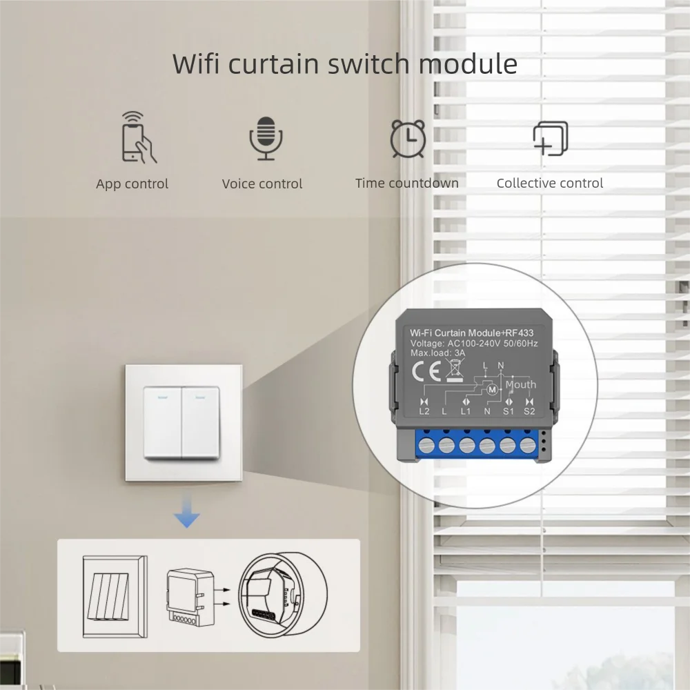 

Tuya Smart WiFi переключатель для штор, переключатель жалюзи AC100-240V 10A RF433 Smart Life, пульт дистанционного управления, домашняя автоматизация, переключатель для штор