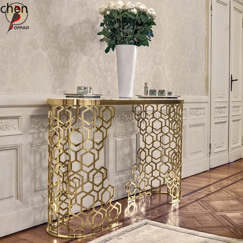 YFY  Modern Hotel Light Luxury Hong Kong Style   Aisle Wall Partition Corridor Marble Lobby Entrance Table End View Table