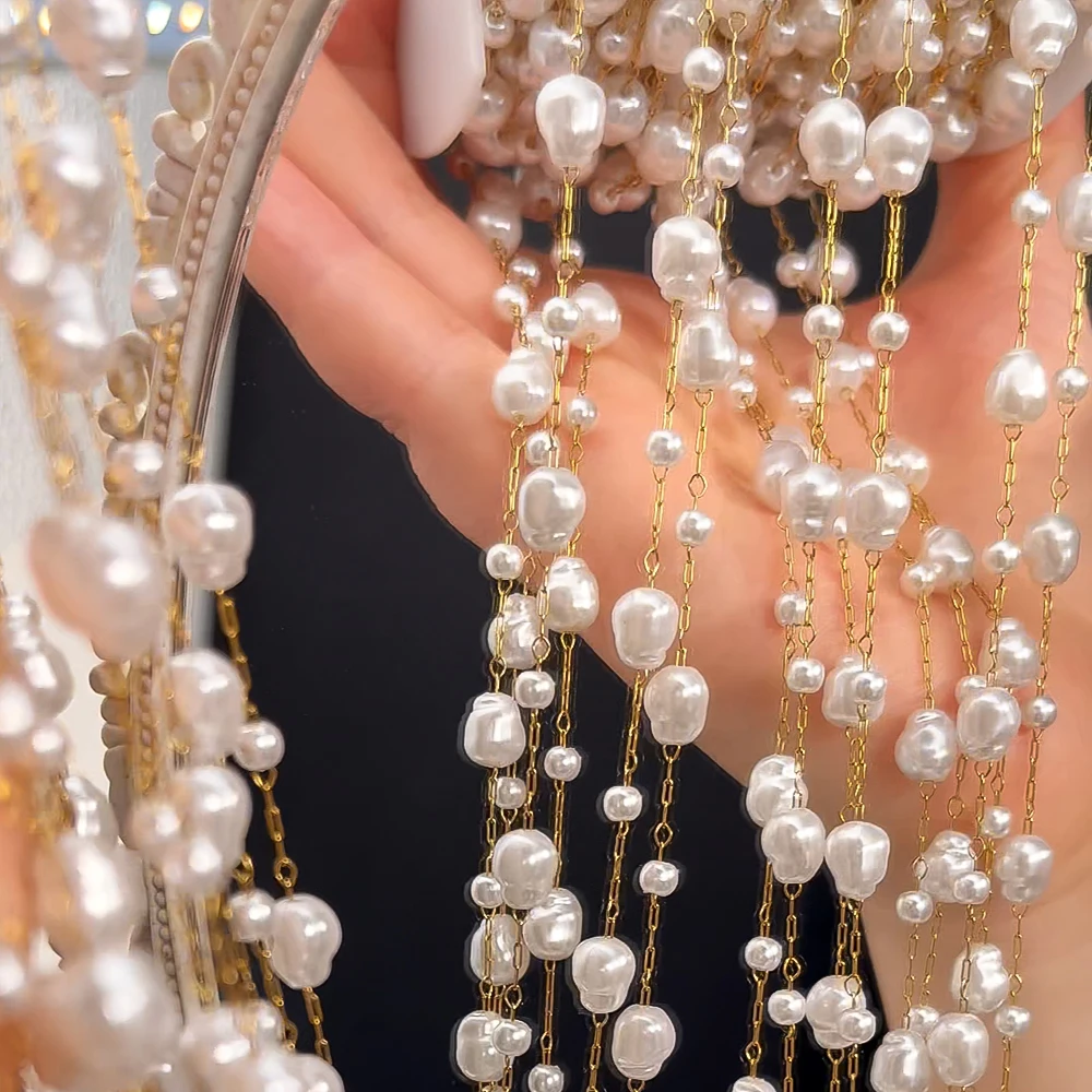 1Meter 0.5Meter Stainless Steel Irregular Imitation Pearl Bead Chain for DIY Bracelet Necklace Tassel Jewelry Making Accessories image 4