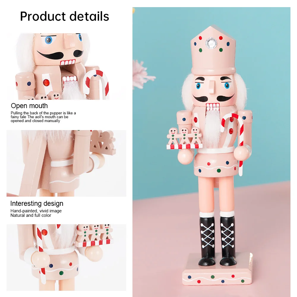 1PC Pink Gingerbread Man Nutcracker 25CM Christmas Ornament European Style Wooden Home Creative Trinket New Year Holiday Gifts