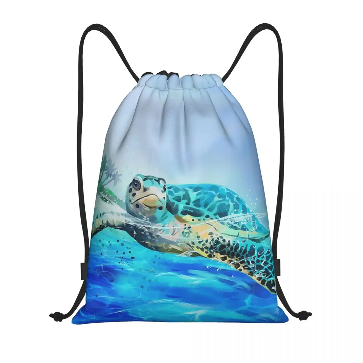 Custom Watercolor Sea Turtle Drawstring Bags Men Women Lightweight Ocean Animal Sports Gym Storage Backpack