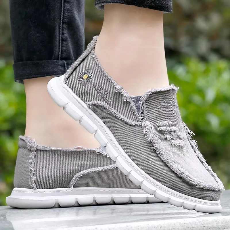 Women's Denim Slip-On Loafers, Casual Non-slip Frayed Edge Canvas Shoes, Lightweight Breathable Walking Sneakers,Drop Shipping