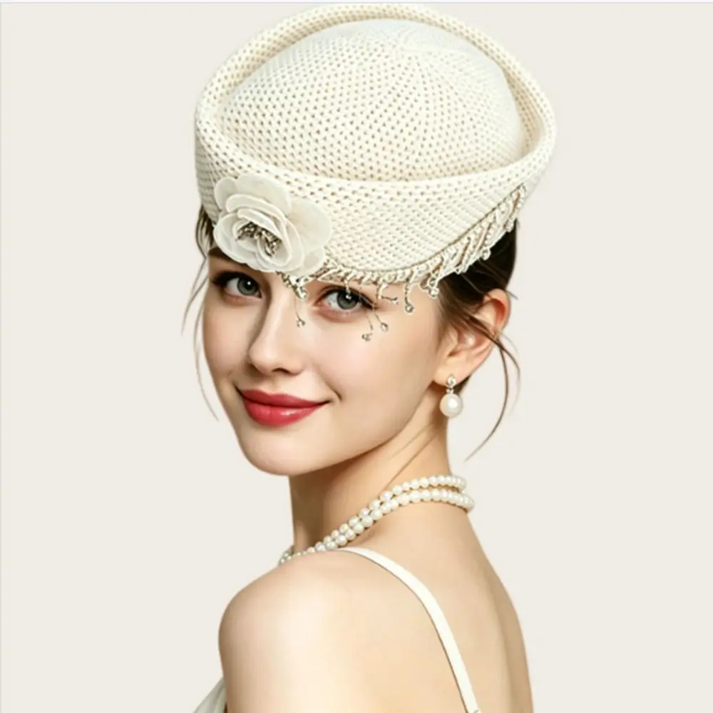 With Flower Women's Pillbox Hat Structured Crown Round Shape Round Dress Hat Vintage Style Solid Painter Hat Formal Occasions