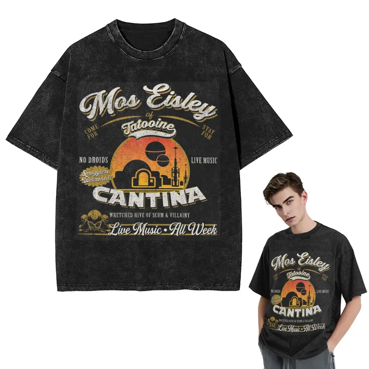 

Streetwear T-Shirts Mos Eisley Cantina Tatooine Dks Washed T Shirt Short Sleeve Hip Hop T-Shirt Tops Tees for Men Women