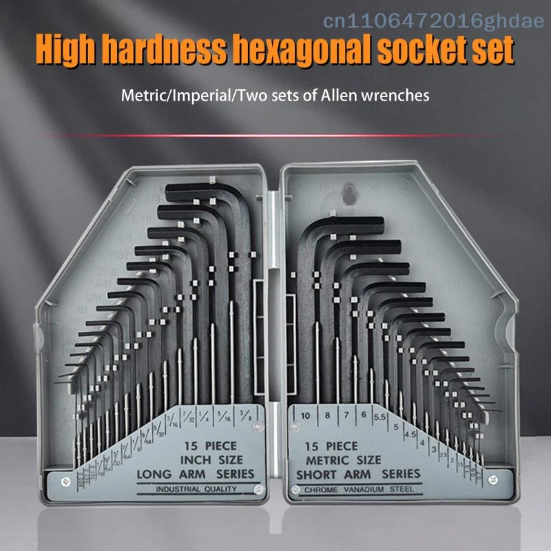 

(Летний выпуск 6) Набор из 30 шестигранных ключей (имбусовых ключей) SAE и метрических, из инструментальной стали S2, для ремонта и обслуживания