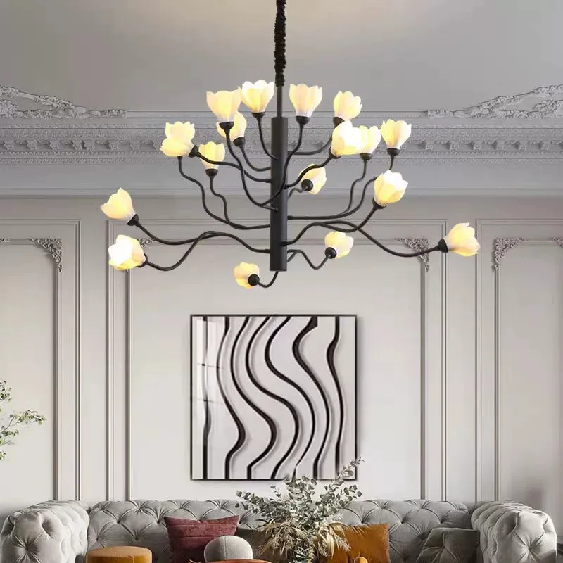 Designer Ceiling Chandeliers LED Lights Living Room Elegant Ceramic Magnolia Flower Petal Pendant Lamps Bedroom Villa Restaurant