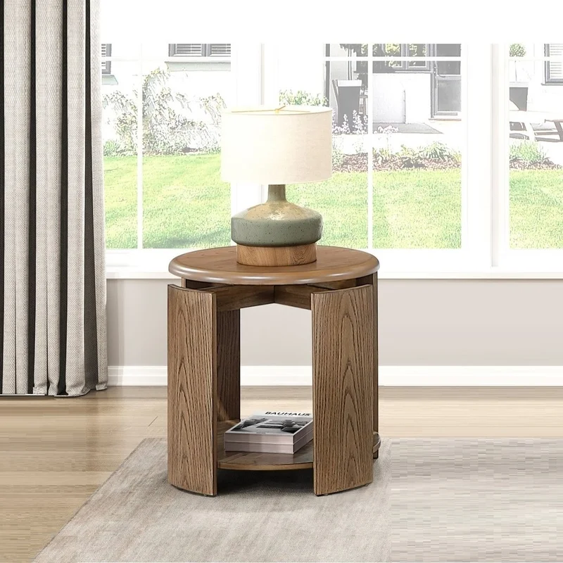 

Brown Round End Table with Open Shelf for Living Room – 1PC Side Table
