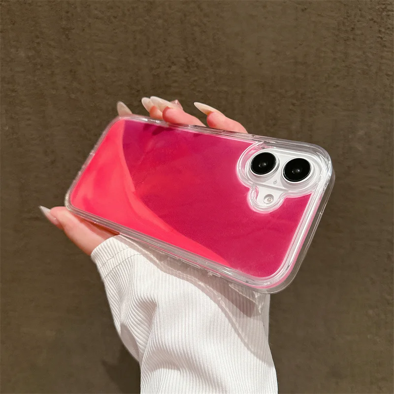 Luminous Moving Sand Phone Case 16 Pro Cover for iPhone 15 14 17 Pro Max Shell Glow in Dark Liquid Glitter Quicksand Hard Fundas