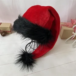 New Arrival 30x75cm Plush Christmas Hat with Black Edging and Red Cap for Decoration