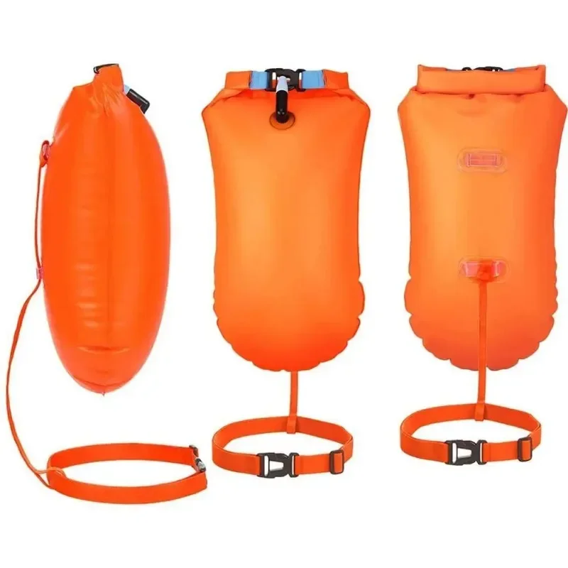 Opblaasbare open zwemboei Tow Float Dry Bag Dubbele airbag met heupriem voor watersport Zwemmen Opslag Float Tools