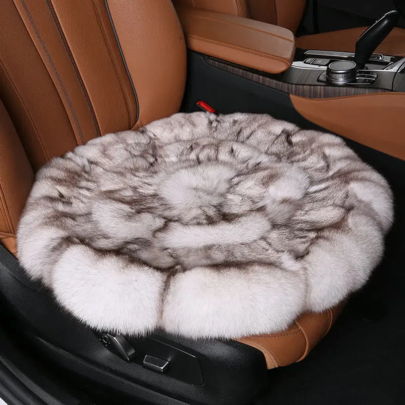 New Luxury Car Winter Fur Plush Seat Cushion Cover Thickened Warm Round Square Silicone Anti-skid Cushion Women\'s Car Interior