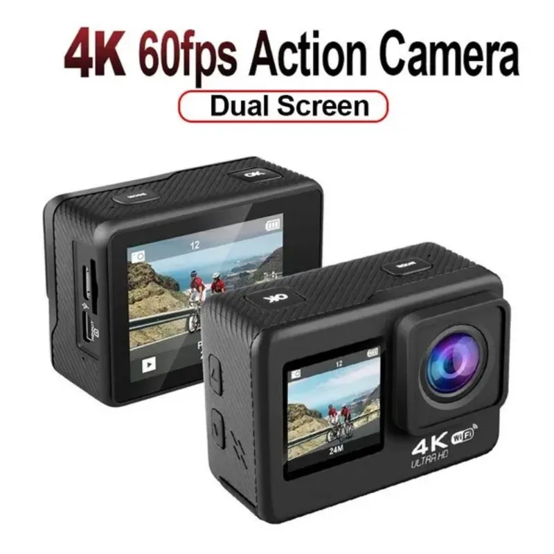 4K 60FPS Action Camera 24MP 2.0 Dual Screen EIS Anti-Shake WiFi Waterproof  Motorcycle Helmet DVR Sports Vlog Cam Recorder