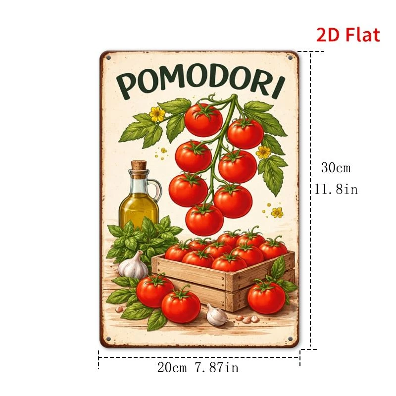 2D Flat, [2Dflat] 1 Piece 30X20Cm - Vintage Italian Tomato Metal Sign, Vintage Tomato Mint Kitchen Wall Decoration, Farmhouse Style Food Art Plaque
