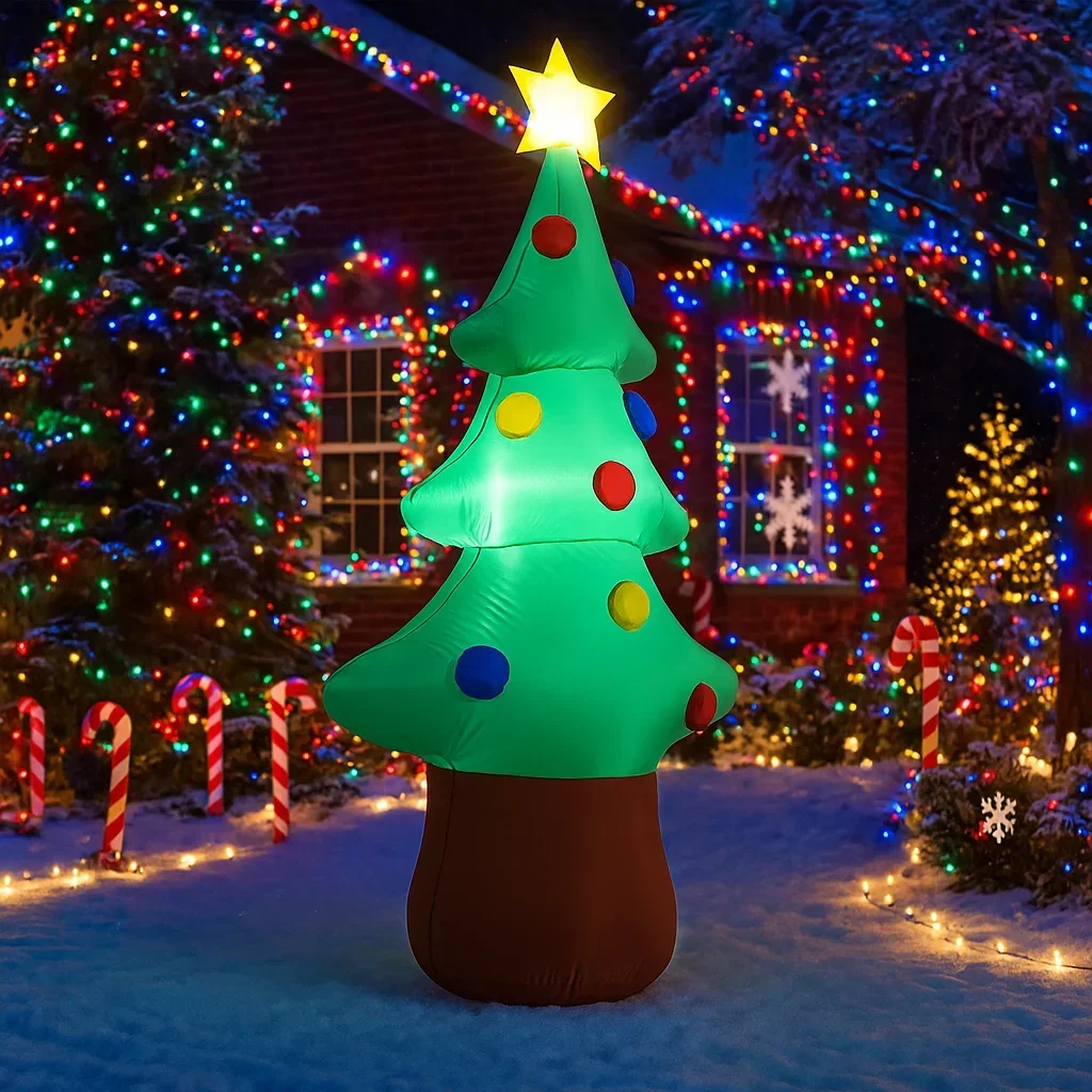1.8M/5.9FT Inflatable with Star Christmas Tree Lights LED Home Holiday Lighting Decor Yard Xmas Ornaments Supplies Decoration