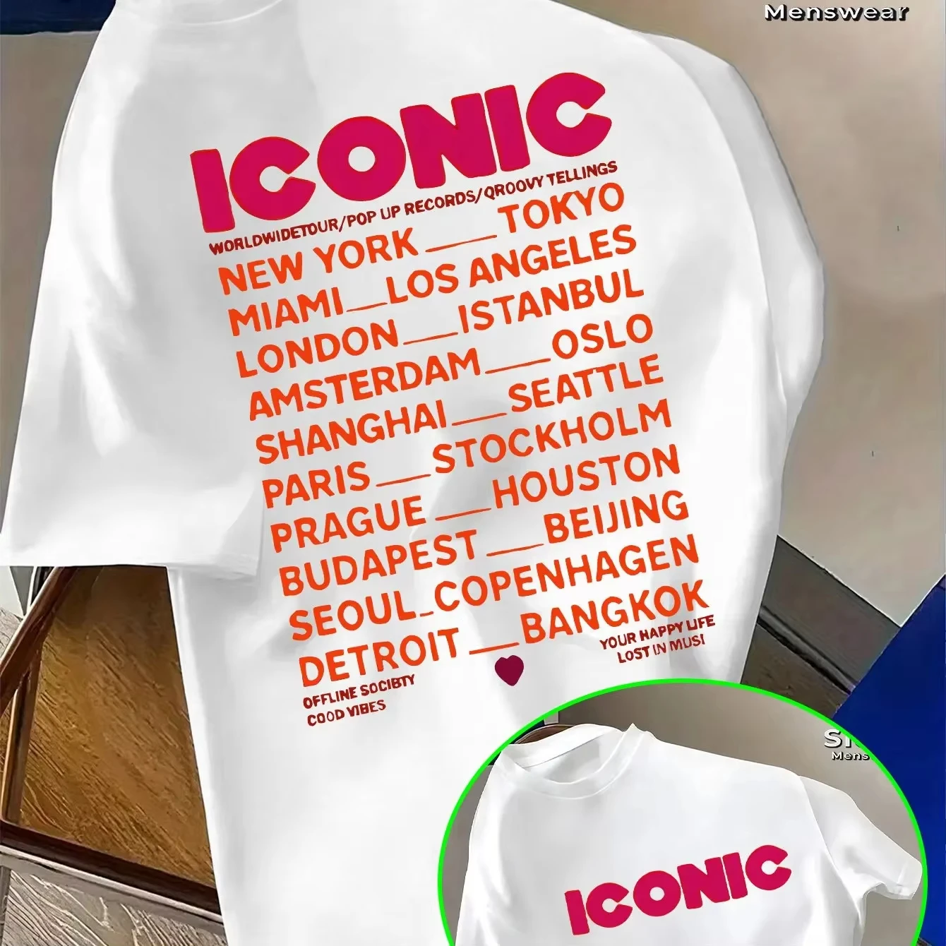 2026 Front Print Multi City Name Iconic Letter Graphic T-shirt Red Orange Print Soft Cotton Short Sleeve Unisex Casual Daily Tee