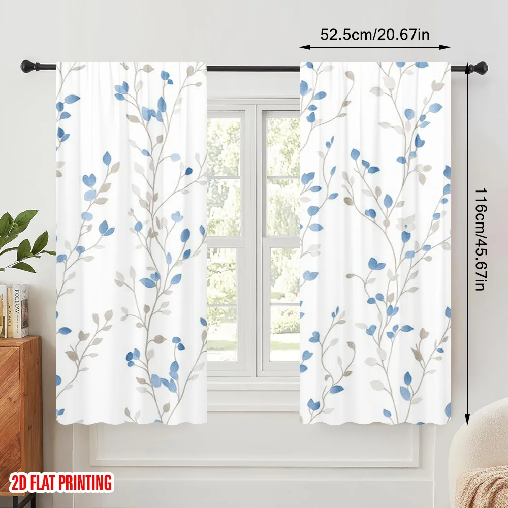 2pcs,2D plane printing Curtain Popular Blue Thistle Pattern Polyester (without rod) All Seasons Perfect for Various Rooms,
