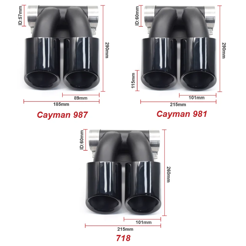 Center Dual Exhaust Tip Upgrade For Porsche 718 981 987 Boxster Cayman Trapezoid to Round Muffler Tailpipe Nozzle - view 4
