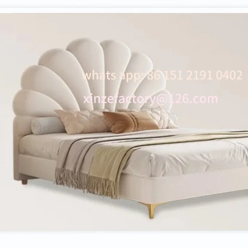 Customizable modern simple solid pine bed relies on light luxury small apartment soft bag backrest French retro petal fabric bed