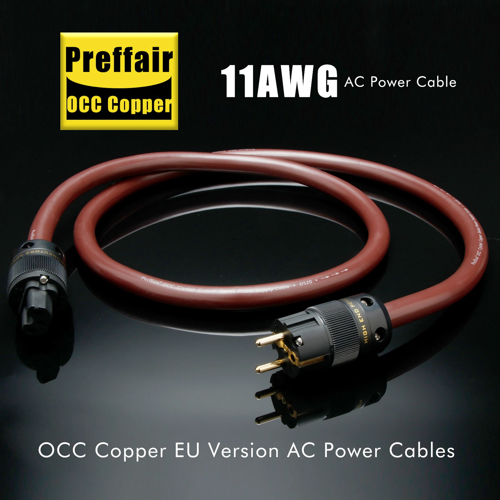 Preffair US/EU to C15/C7 Plugs Power Cords 11AWG HiFi Audio Power Cable Gold Plated Pins for Amplifiers/Power Filters D520078G