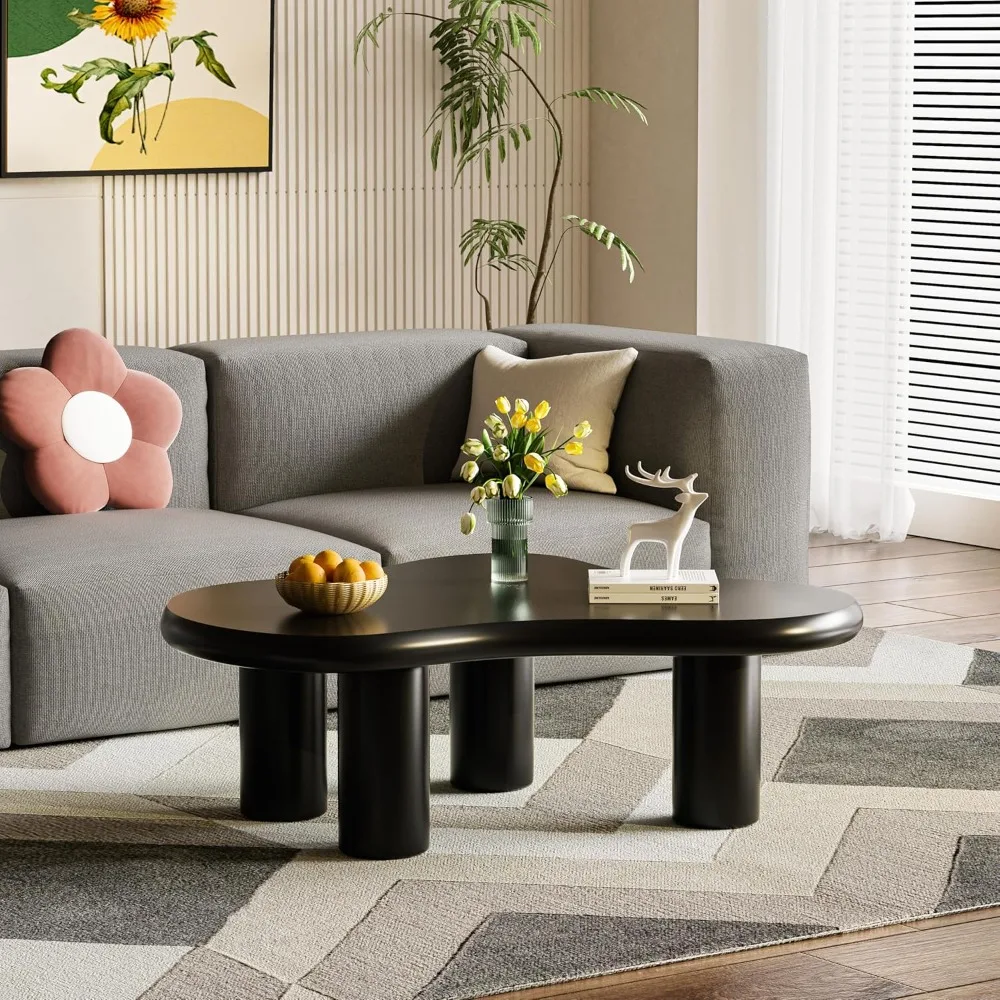 

Cloud Coffee Table, 46.5 Irregular Black Coffee Table with 4 Legs, Modern Center Table for Living Room, Indoor Tea Table