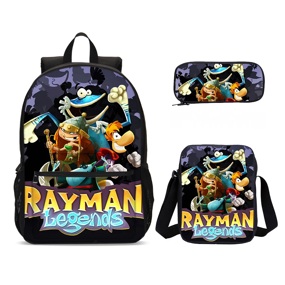 3 Pcs Set Rayman Legends Child Backpack,Shoulder Bags, Pencil Bags, Light Weight School Backpack, Bags for Boys Girls Best Gift