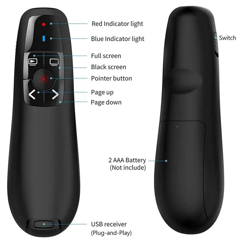 Wireless Powerpoint Pen Presentation Clicker USB Remote Control Presenter Pointer PPT Slide Advancer Pen