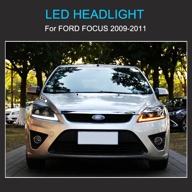 1Pair LED Headlight Assembly for Ford Focus 2009-2011 Headlight Plug and Play with LED DRL Dynamic Turning Projector Head lights