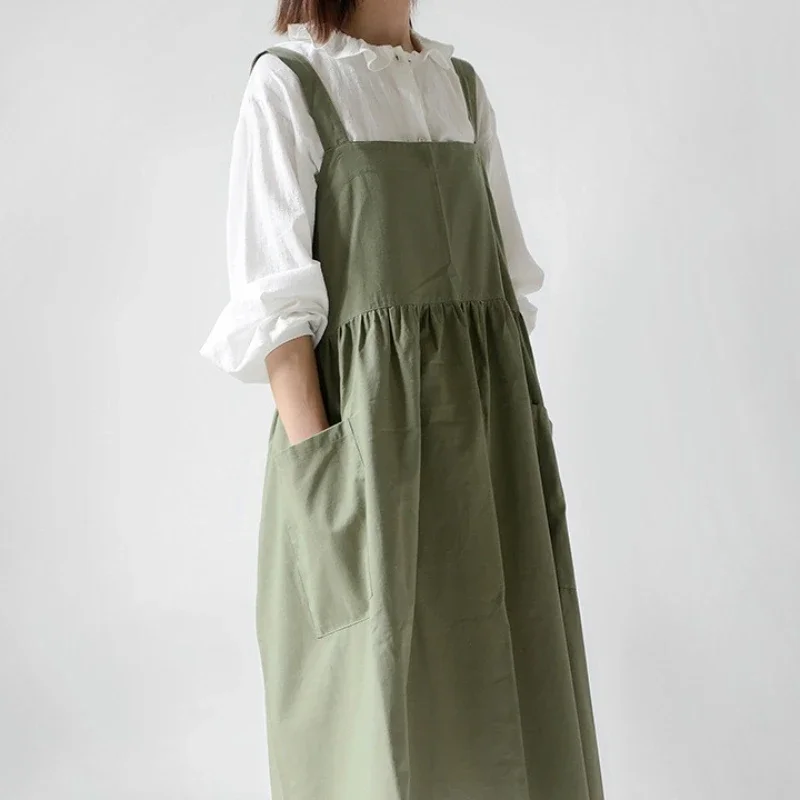 

Korean Large Apron Cotton Linen Kitchen Florist Overalls Clean Baking Coffee Shop Use Work Uniforms