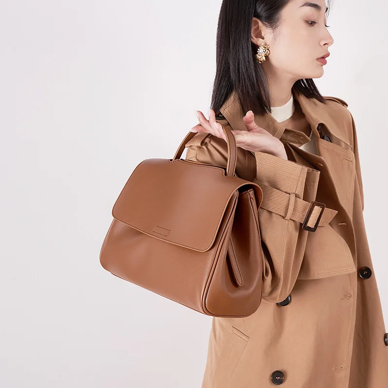 

Простая женская сумка-тоут в корейском стиле, большая вместительная сумка из воловьей кожи, универсальная сумка через плечо для поездок на работу