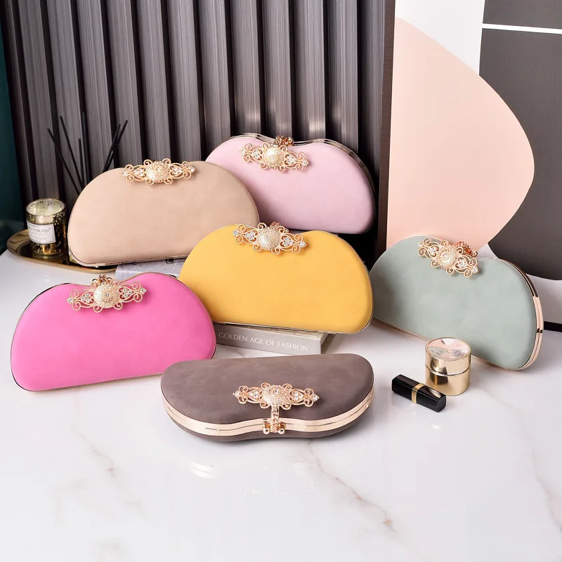 Light Pink Purse Ladies Elegant Bride Vintage Handbags for Women Designer Luxury Crossbody Bag Brand Velvet Evening Clutch Bag