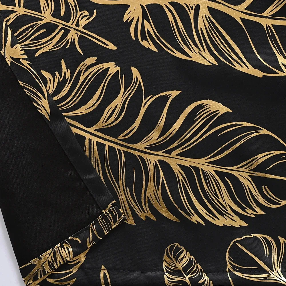 Gold Stamping Feather Printed Curtain for Bedroom Living Room Kitchen Elegant Luxury Blackout Curtain Cutom Size