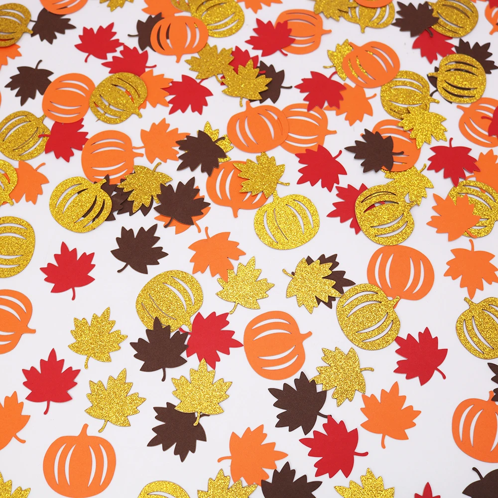 100 Stück Herbst-Kürbis-Ahornblatt-Tischkonfetti, Thanksgiving-Halloween-Babyparty, Tischdekoration für Hochzeiten – Detail 1